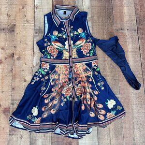 Chic Boutique Rose CBR blue and yellow peacock print sleeveless dress girl'